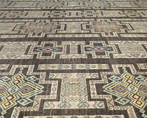 9x12 Zeigler Brown Afghan Hand Knotted Wool Area Rug